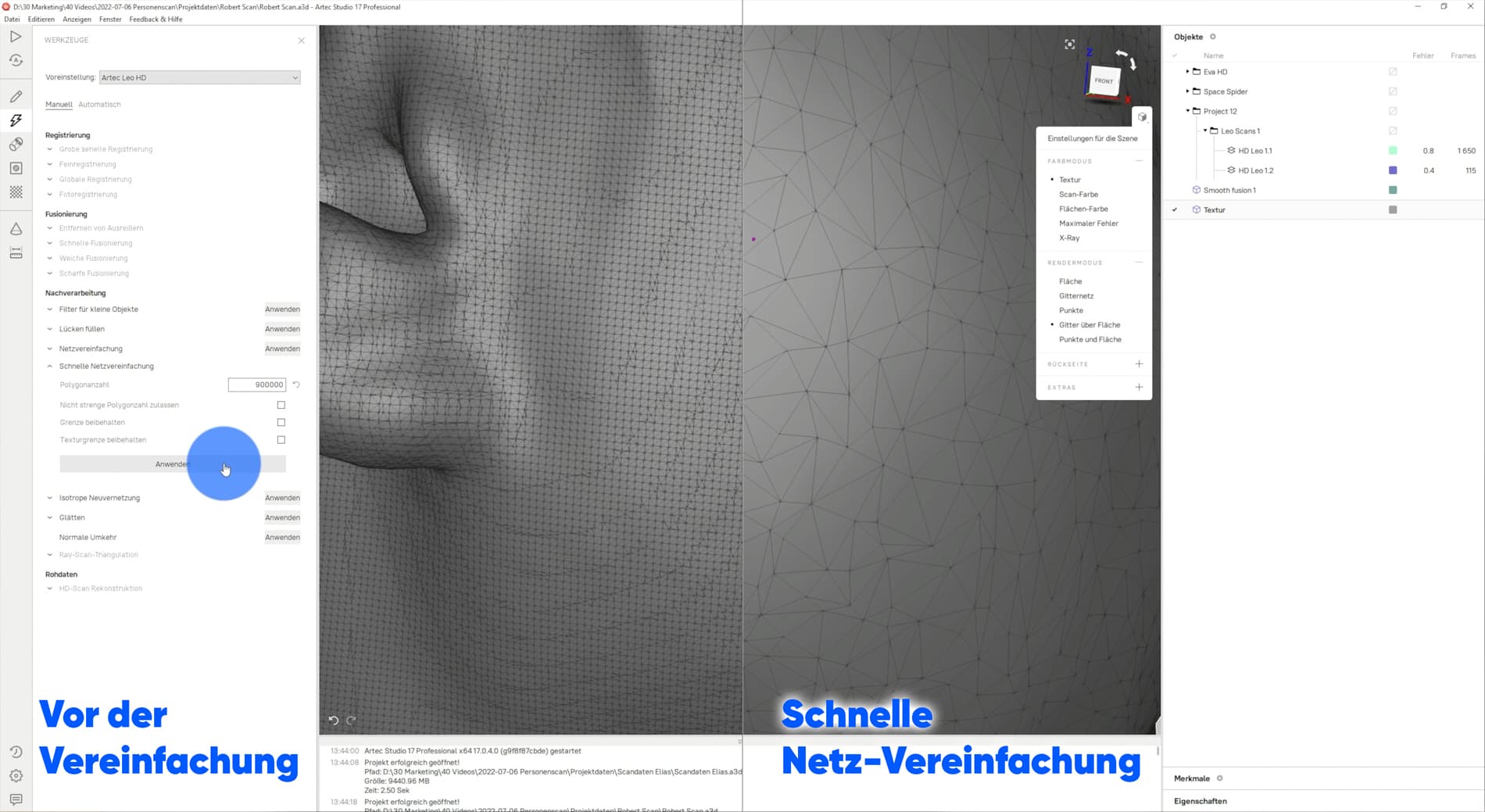 3D Netzvereinfachung in Artec Studio