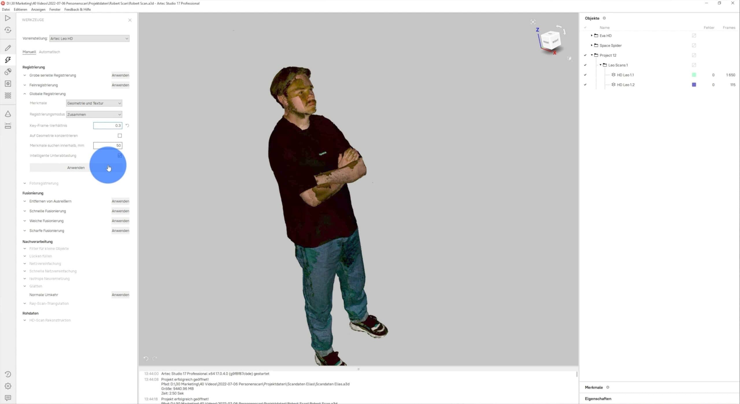 3D Personen Scan globale Registrierung in Artec Studio